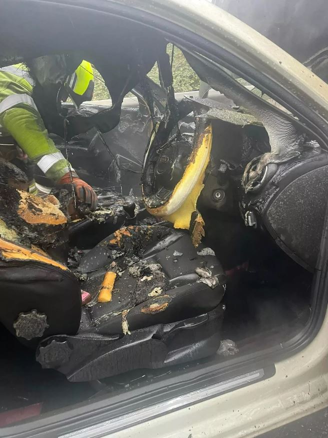 The inside of Emma's car was destroyed by the flames