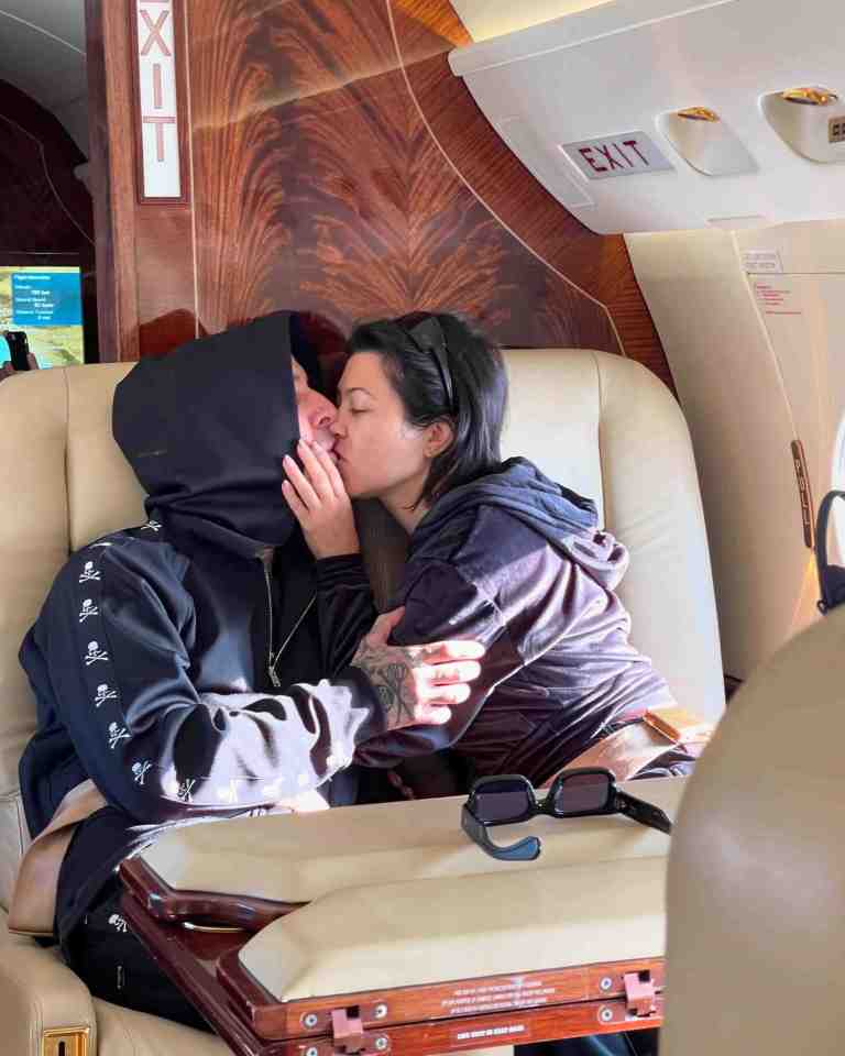 Kourtney Kardashian posted a snap of her and Travis Barker on a private jet as she wished him a happy birthday