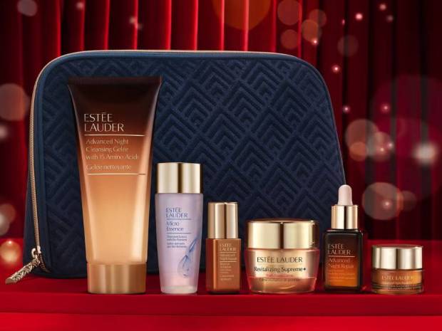 a collection of estee lauder products including advanced night cleansing gel