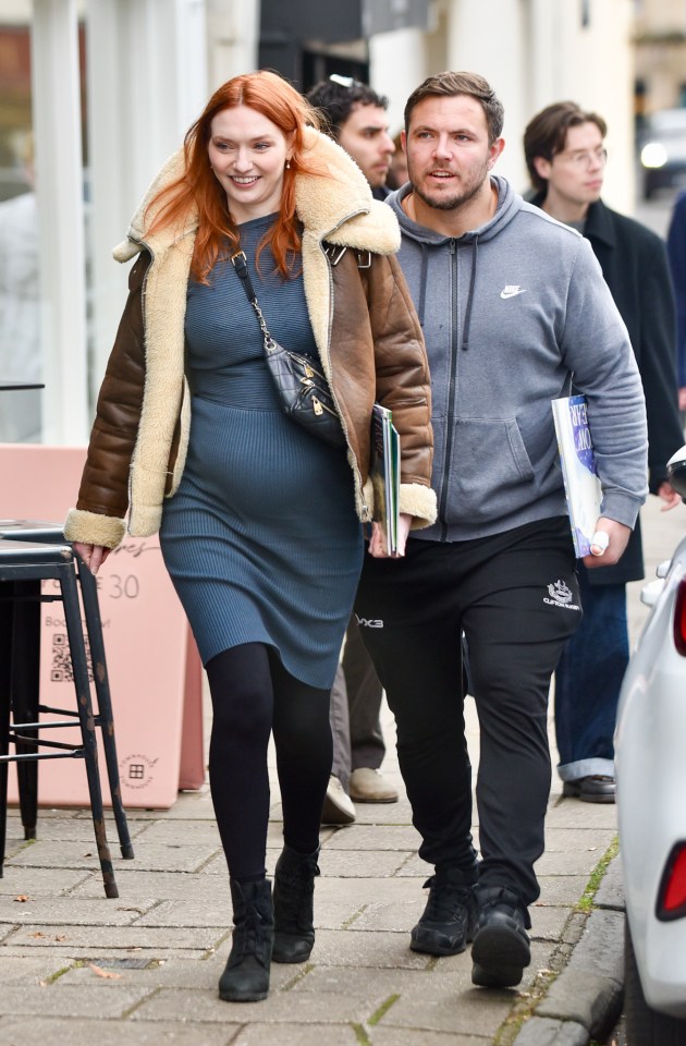 Pregnant Eleanor Tomlinson was all smiles alongside rugby player husband Will Owen