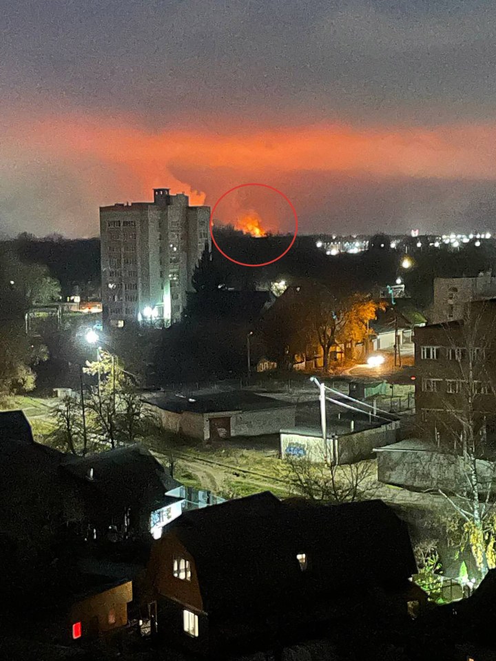 a red circle shows a fire in the distance