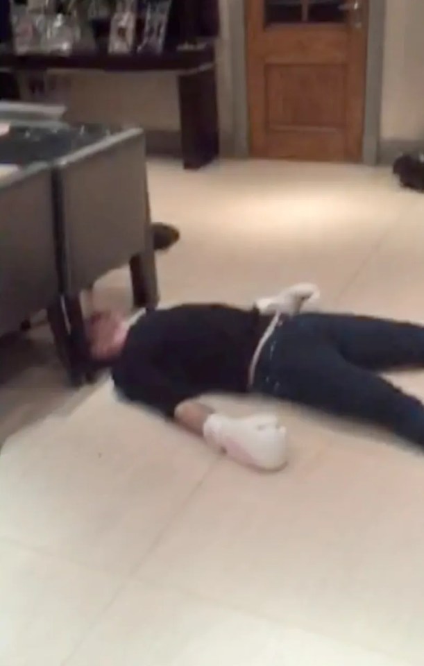 The ex-England captain ended up flat out on the floor