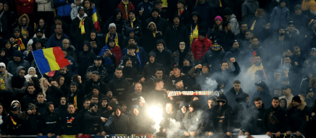 Flares were seen amongst Romanian fans