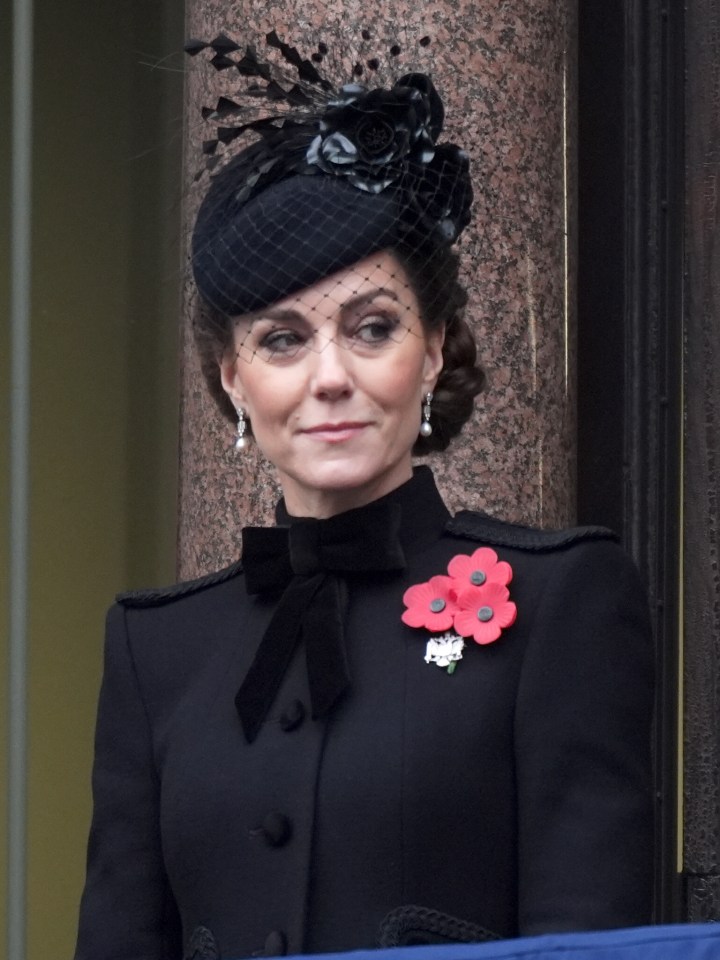 The Princess of Wales on a balcony during the Remembrance Sunday service