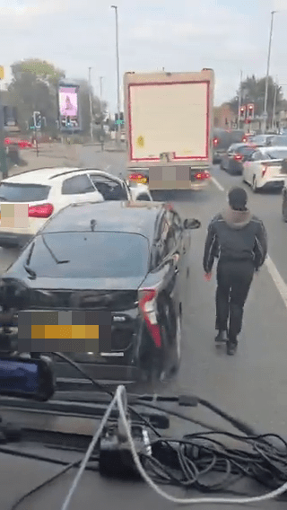 The woman heading back to her car before driving off