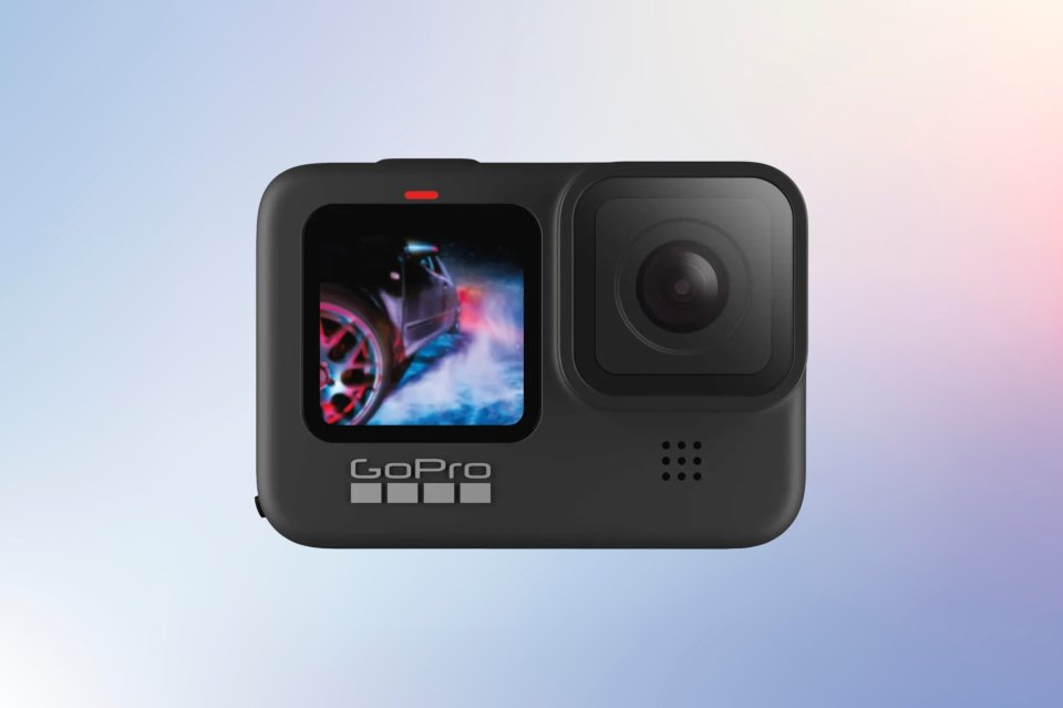 a gopro camera with a picture of a car on the screen