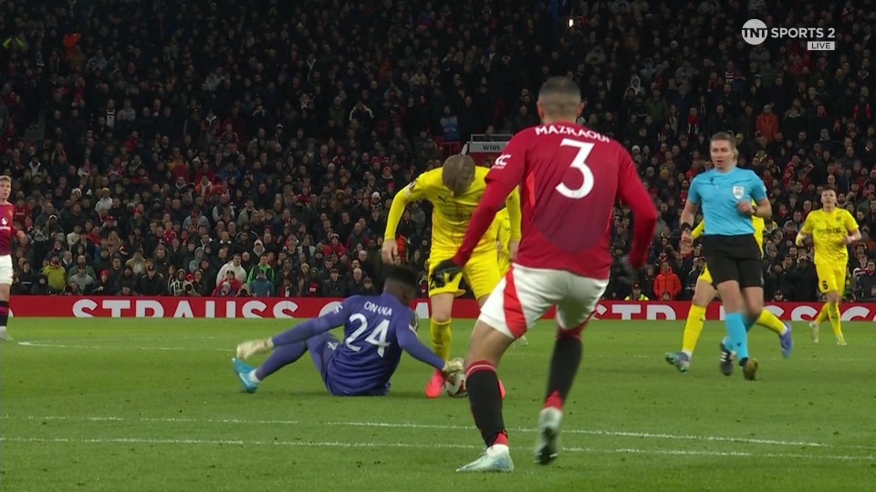 Andre Onana appeared to handle outside the box