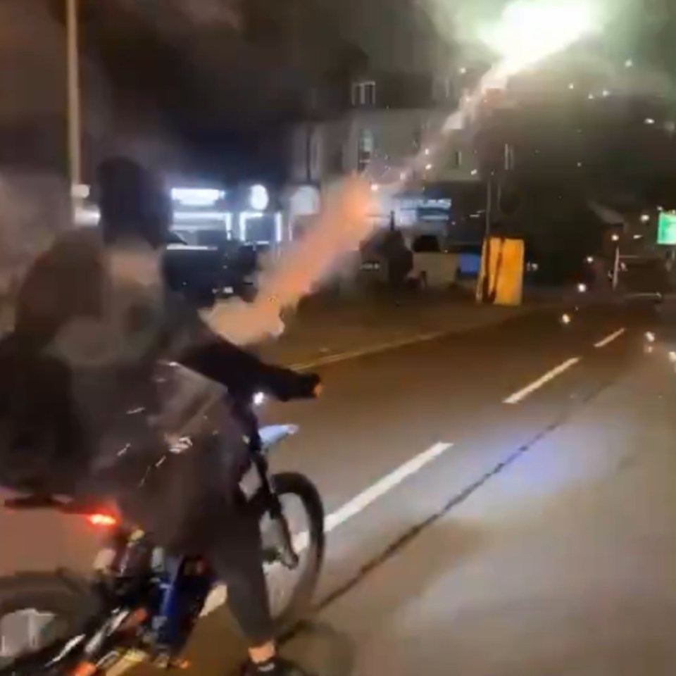 This is the moment idiot yobs strapped fireworks to a dirt bike