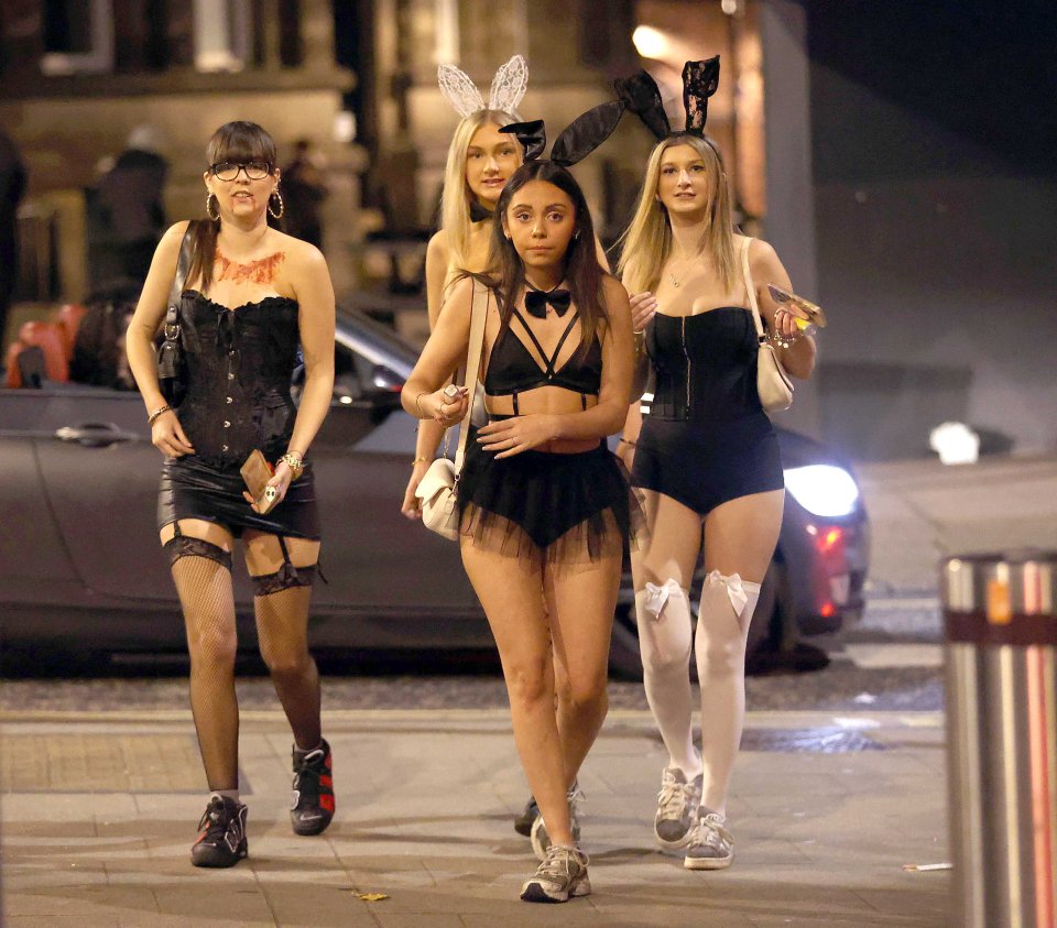 A group of playboy bunnies dressed up for the occasion in Leeds