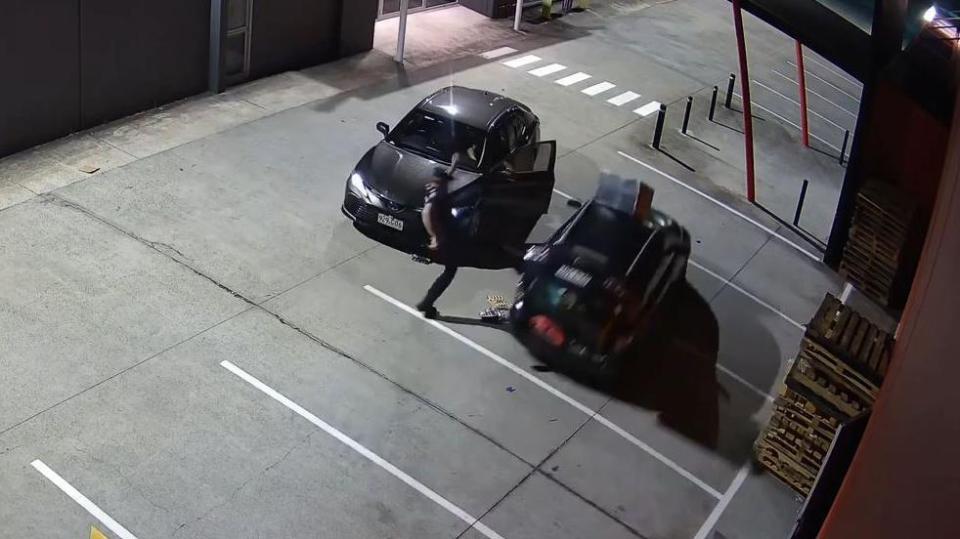 The moment a cop launches a limp kick at the already moving getaway car