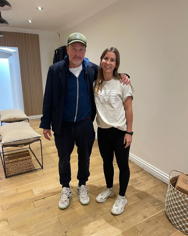 Hollywood star Woody Harrelson surprised passers by as he stopped by a massage studio on holiday in Wales