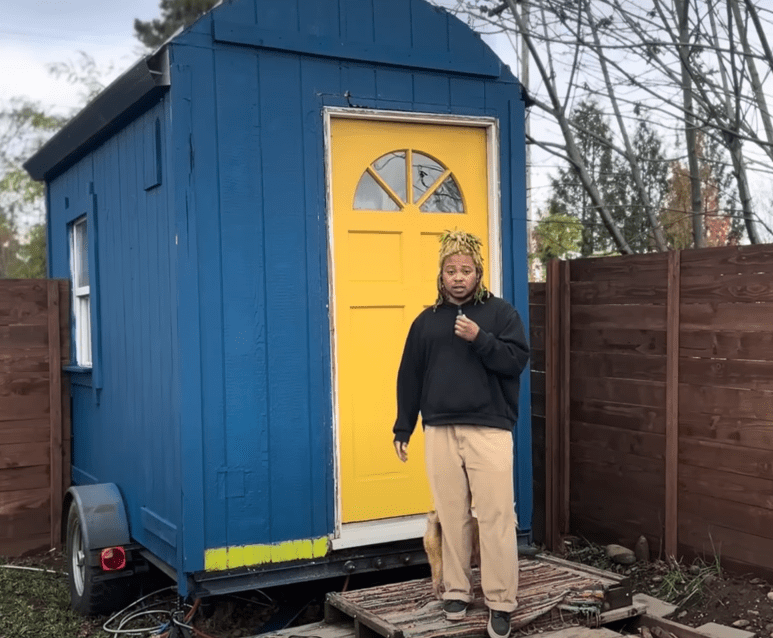 Elijah moved into a tiny home at the bottom of his garden