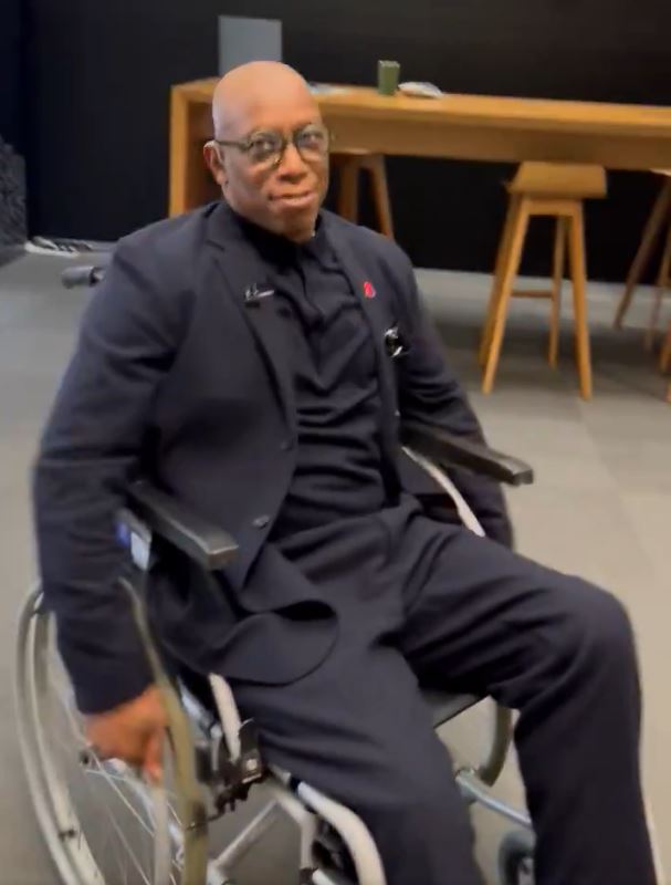 Ian Wright is in a wheelchair after undergoing surgery