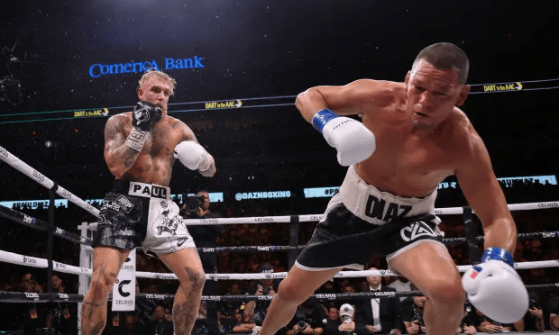 Jake beat MMA legend Nate Diaz on points, knocking him down in round five