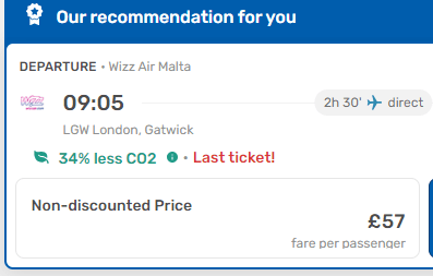 a recommendation for a wizz air flight to malta