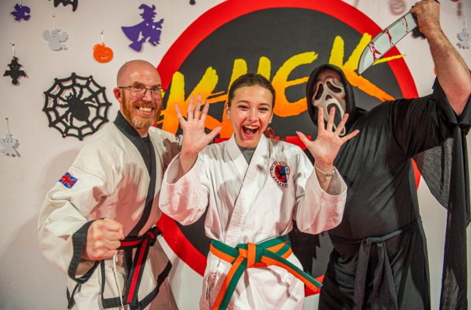 Ayva Batkin and her instructor Master Angus Rogers, of Heads of the Valleys Tang Soo Do