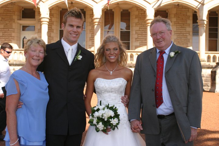 Alan Plummer pictured on his wedding day with the late Aussie TV presenter Erin