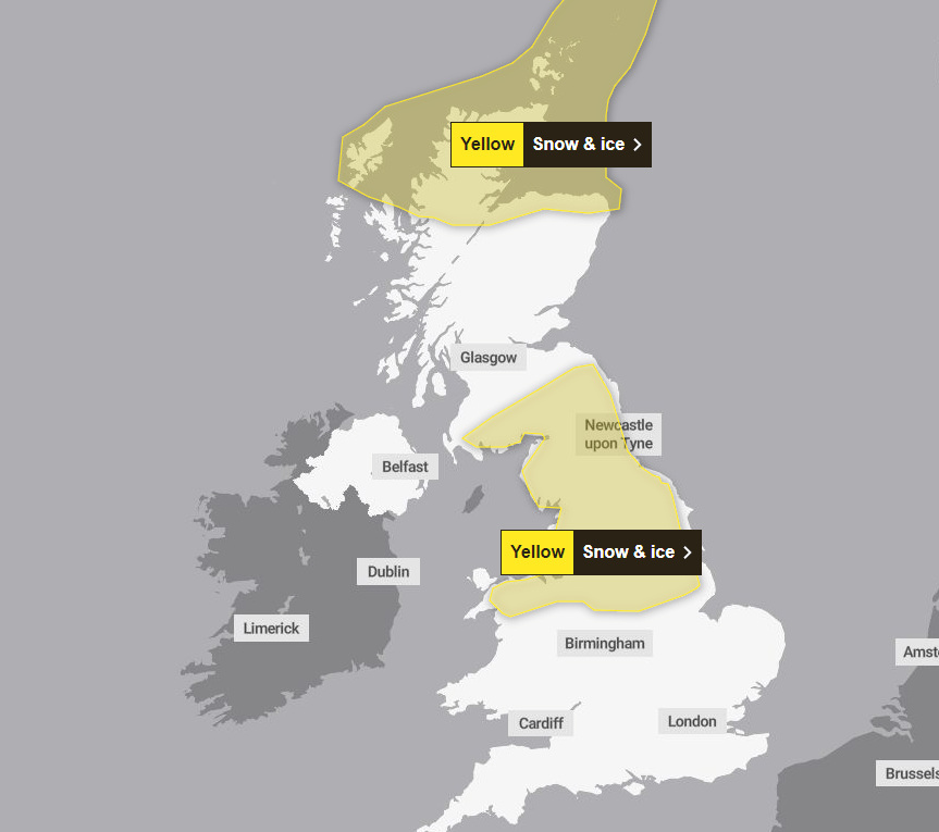 A Met Office map reveals where snow could hit today