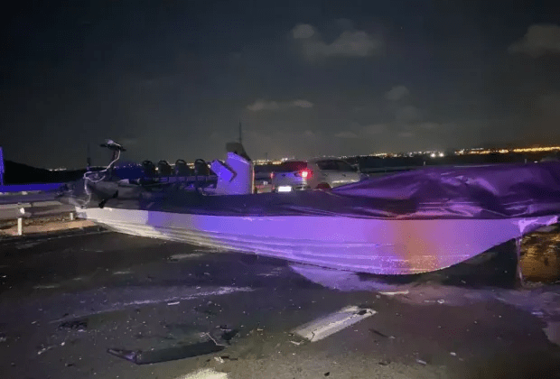 The 32ft speedboat after it had smashed into the car