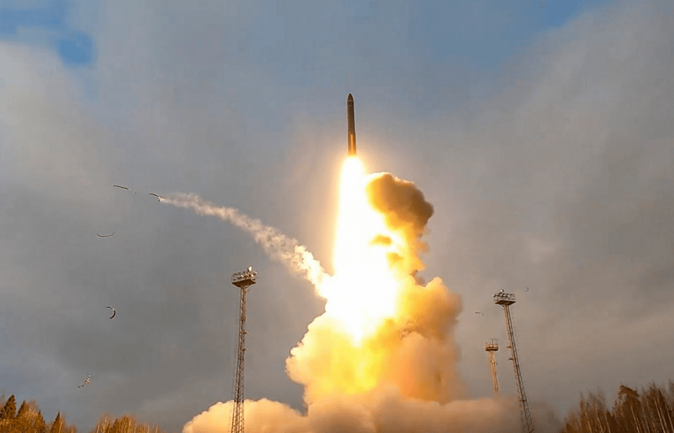 A Yars intercontinental ballistic missile being launched as part of a drill in Russia