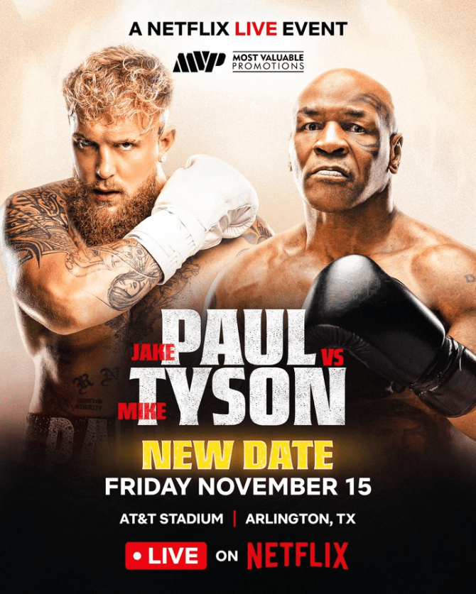 a poster for a netflix live event featuring jake paul and mike tyson