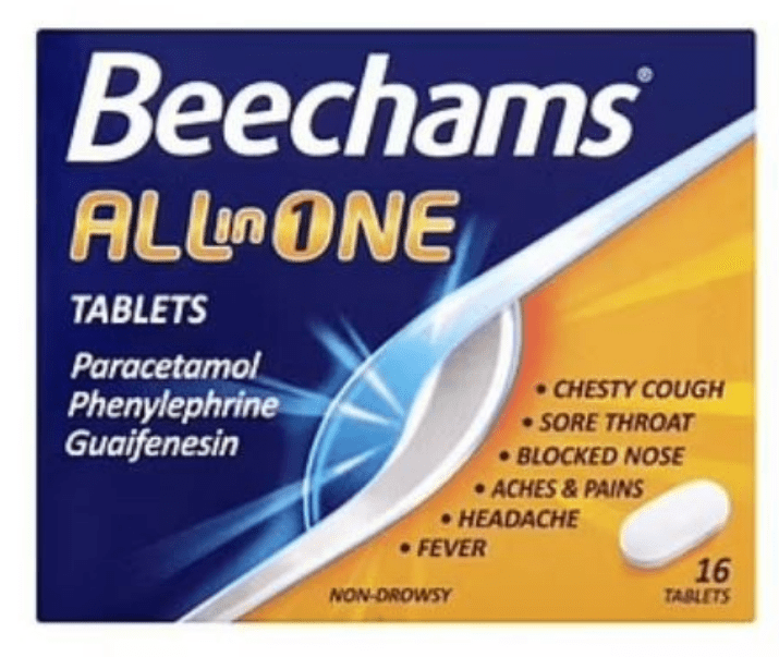 a box of beecham 's all in one tablets