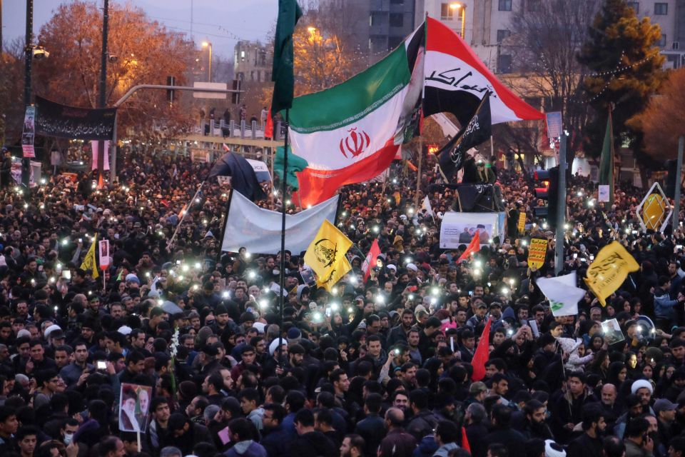 Iranians gather in the northeastern city of Mashhad on January 5, 2020 to pay homage to top general Qasem Soleimani and others after they were killed in a US strike in Baghdad