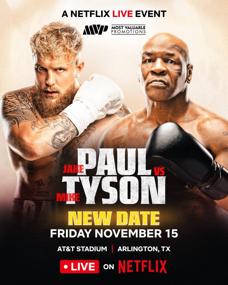 Jake Paul vs Mike Tyson fight poster ahead of it being streamed on Netflix