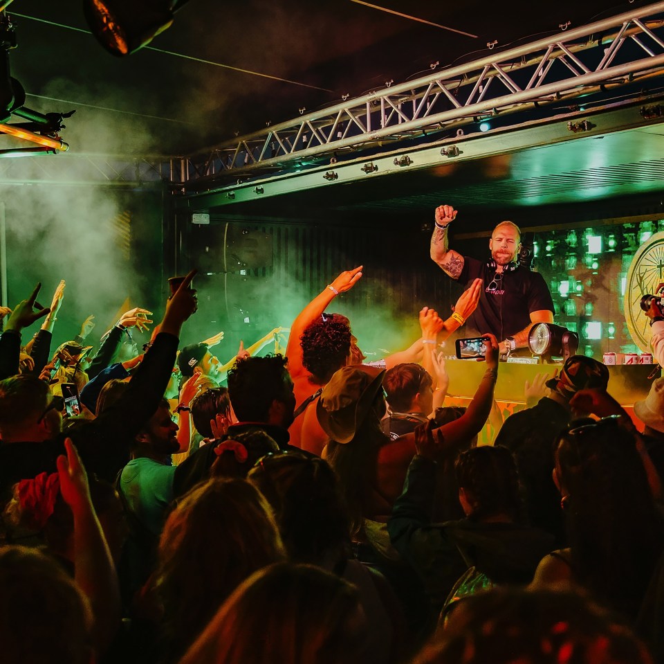 a crowd of people are watching a dj perform on stage