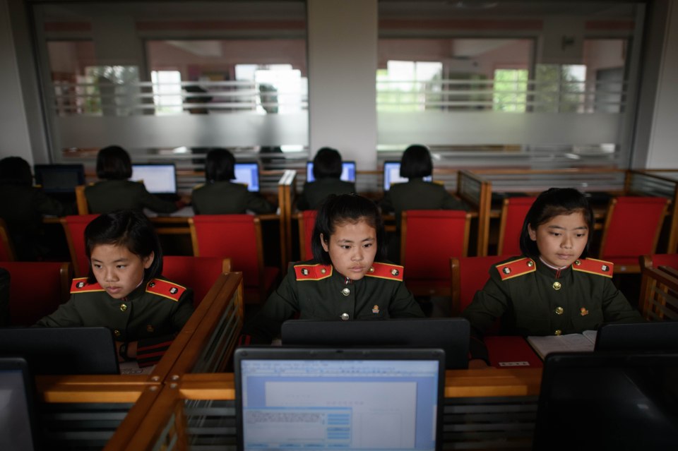 North Korean students at school