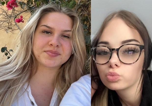 a before and after photo of a woman wearing glasses