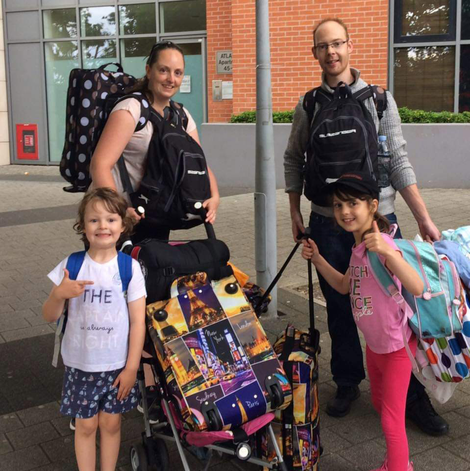 The family pictured in 2017, leaving their UK home