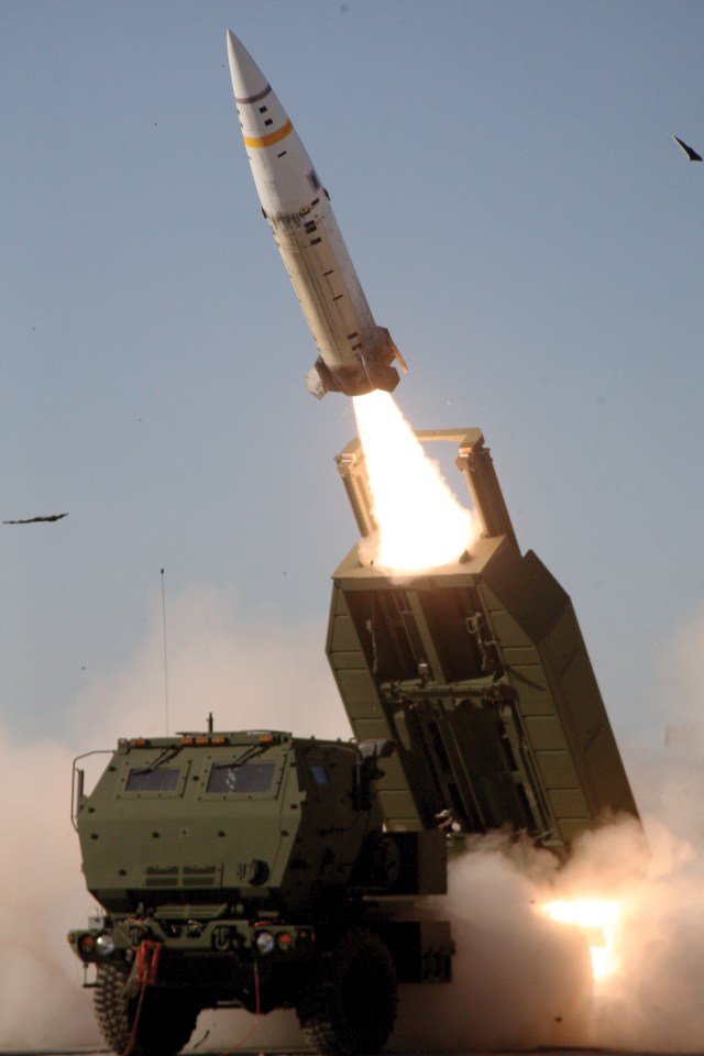 American ATACMS rockets can reach up to 190 miles (pictured: one of the missiles is fired from a rocket launcher)