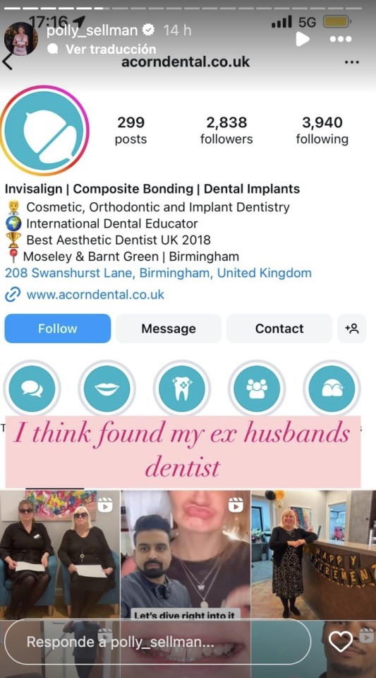 Former careers advisor Polly, 28, uploaded a grab of Acorn Dentists to her Instagram Stories