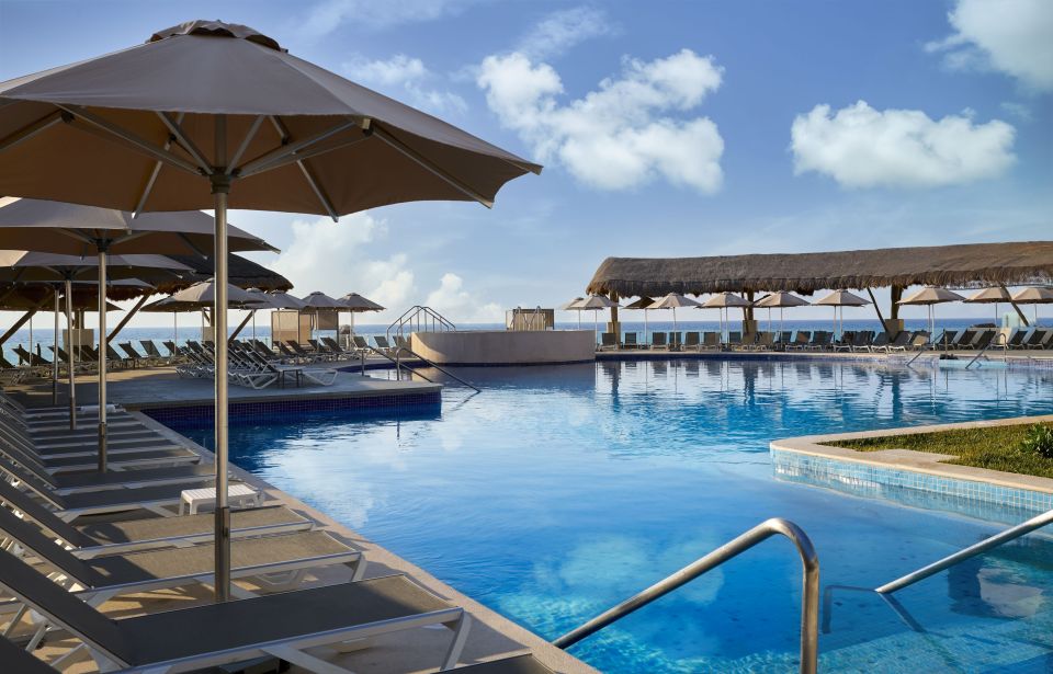 The hotel's pool has stunning views overlooking the beach