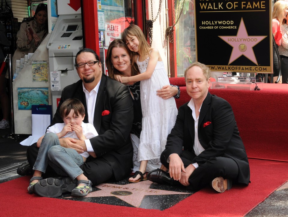 HOLLYWOOD, CA - APRIL 05: Magicians Penn Jilette, Zolten Jillette; Emily Zolten; Moxie Crimefighter and Raymond Teller at the Penn & Teller Star ceremony on the Hollywood Walk Of Fame held on April 5, 2013 in Hollywood, California. (Photo by Albert L. Ortega/Getty Images)