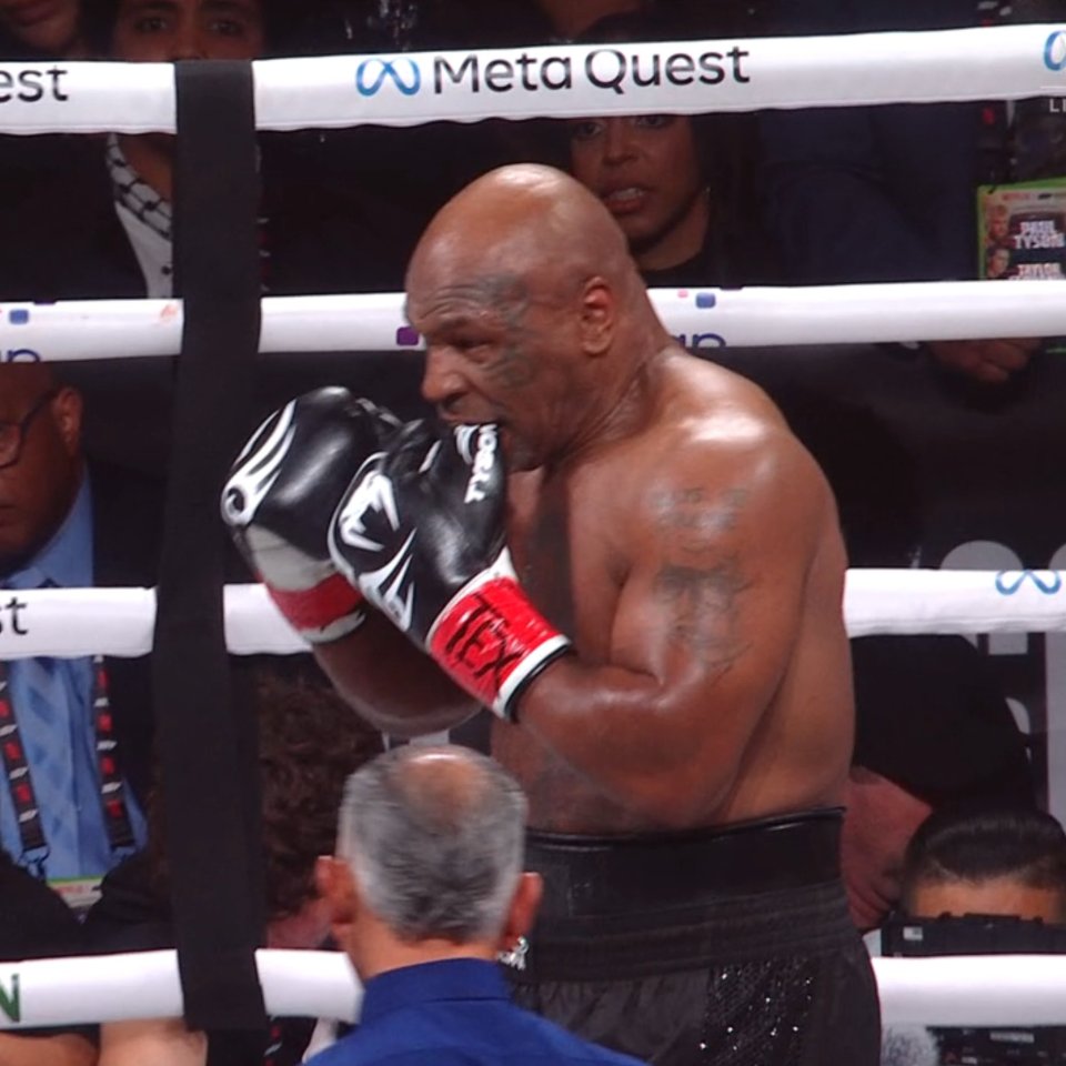 Mike Tyson was spotted constantly biting his glove against Jake Paul