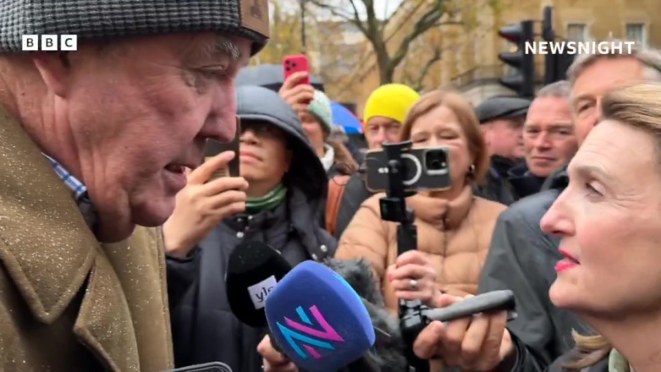 Victoria Derbyshire speaks to Jeremy Clarkson at the farmers' protest in Westminster