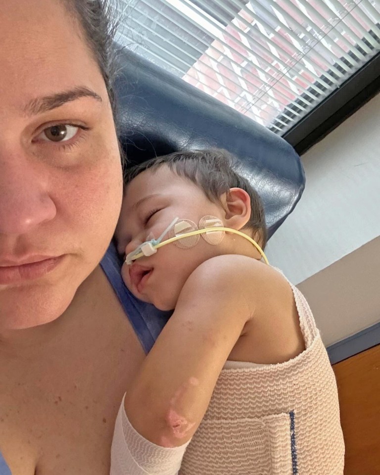 The youngster in hospital with mum Eileen