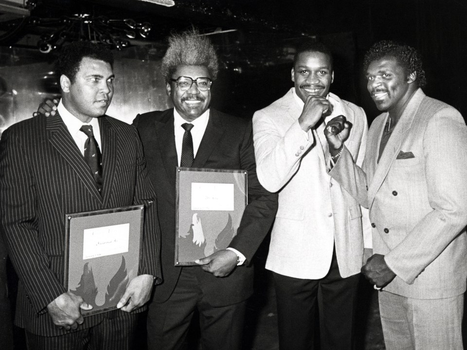 (Left to right) Muhammad Ali, Don King, Tony Tubbs and Tim Witherspoon