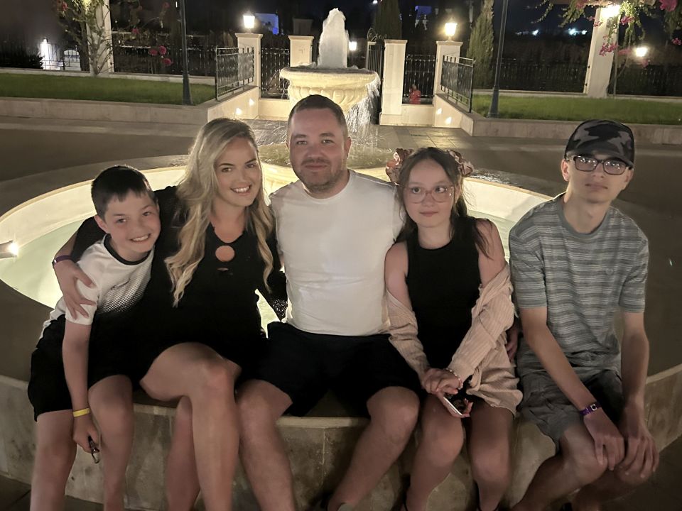 From left to right: Leo Powell, 11, parents Chris Powell, 38 and Kelly Powell, 36, Emmie Powell, 10 and Braiden Powell, 18