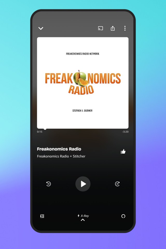 The app also includes a large library of popular podcasts