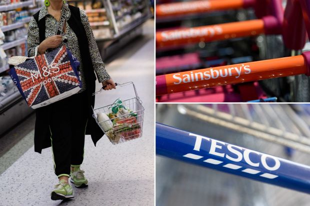 a woman is shopping at sainsbury 's and tesco