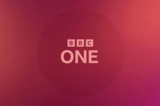 a bbc one logo on a pink background