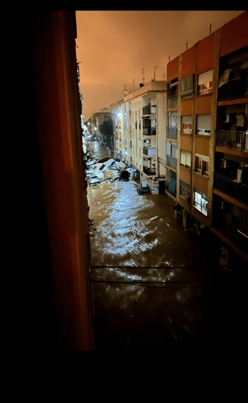 The road outside the building turned into a river in a matter of minutes