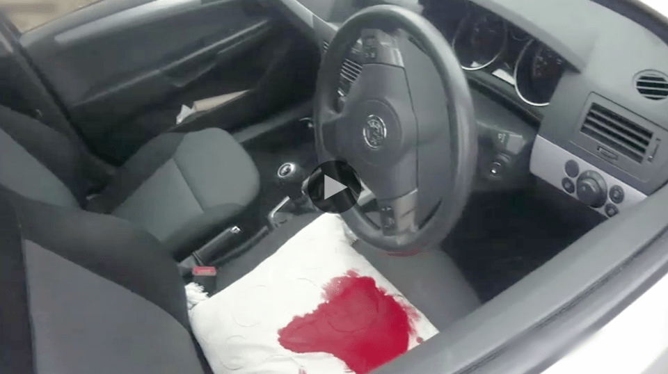 Ahmed’s blood on the car seat after she mutilated herself