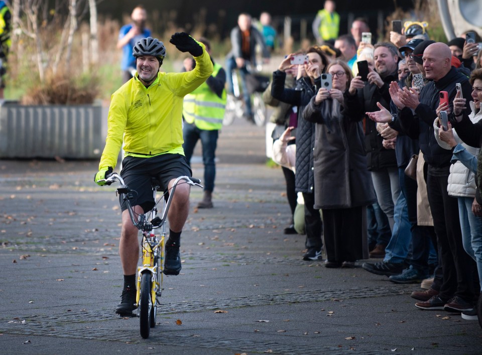 Paddy McGuinness completing his 300-mile Children In Need charity ride