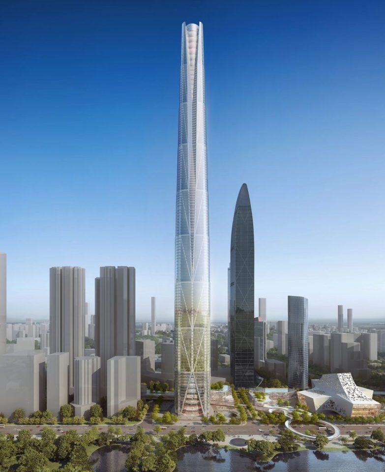 At 642m, the Shenzhen Tower is intended to mark the gateway to the eastern expansion of its namesake city, Shenzhen, in China