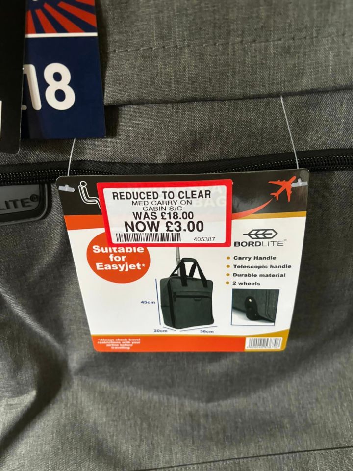 This £3 bag, which has a carry handle and wheels, is suitable for Easyjet flights