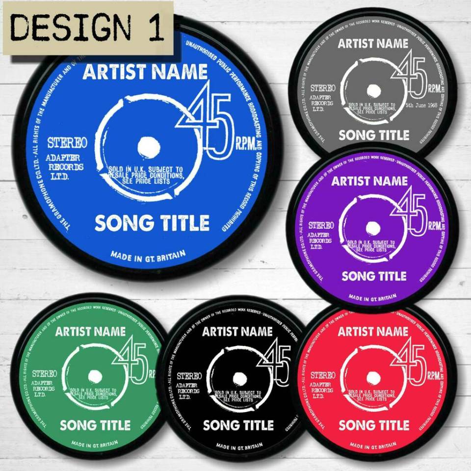 a collection of record labels with the words song title on them